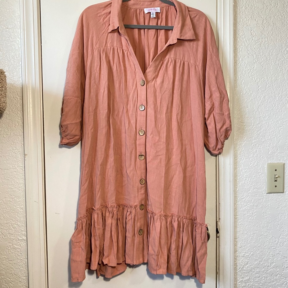 Jess Lea‎ XL Dusty Rust Dress Button Front 3/4 Sleeve Ruffle Hem Casual
